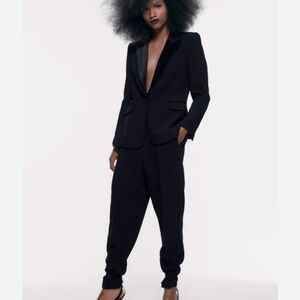 ZARA velvet lapel tuxedo single button flap pockets black Size Small